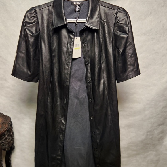 NWT DKNY Faux Leather Dress with Puffed Sleeves - Picture 11 of 12